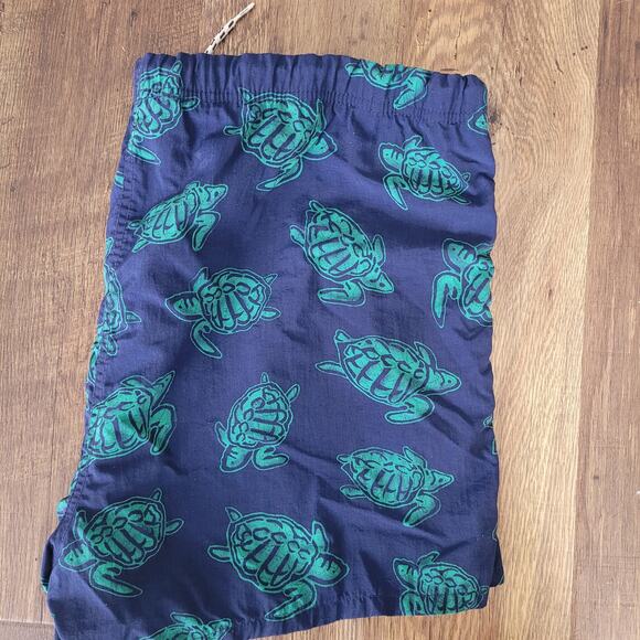 Lands' End Men's Large 36-38 Navy Blue & Green Turtle Swim Trunk Shorts Elastic - Picture 10 of 10